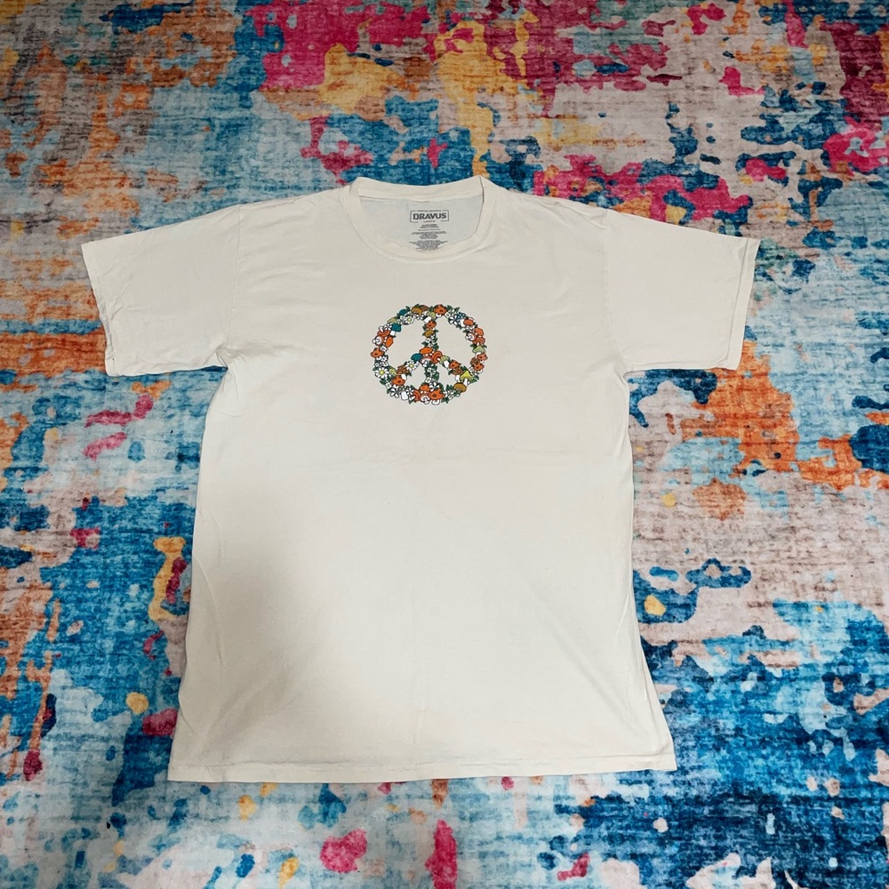 White Men's Graphic Peace Sign Tee